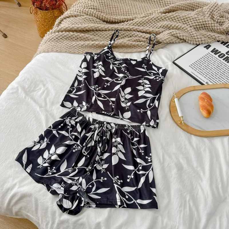 4-teiliges Sommer-Set für Damen: Atmungsaktives, bedrucktes ärmelloses Top und Shorts, hochwertige, ultradünne Freizeitkleidung, Damen-Schlafanzug – Detail 22