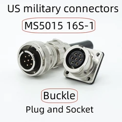 VG95234 16 Size US Military Standard Connector MS5015 3106 3102 16S-1 Buckle Straight Plug and Socket Silver Metal Shell 7P