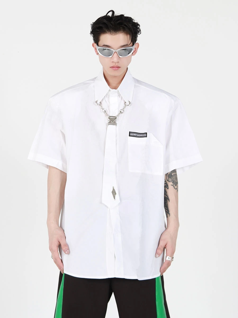 

CulturE Original Metal Button Short Sleeve Loose Fit Men's Shirt Elegant Style Summer Fashion Youth Cotton Casual Coat