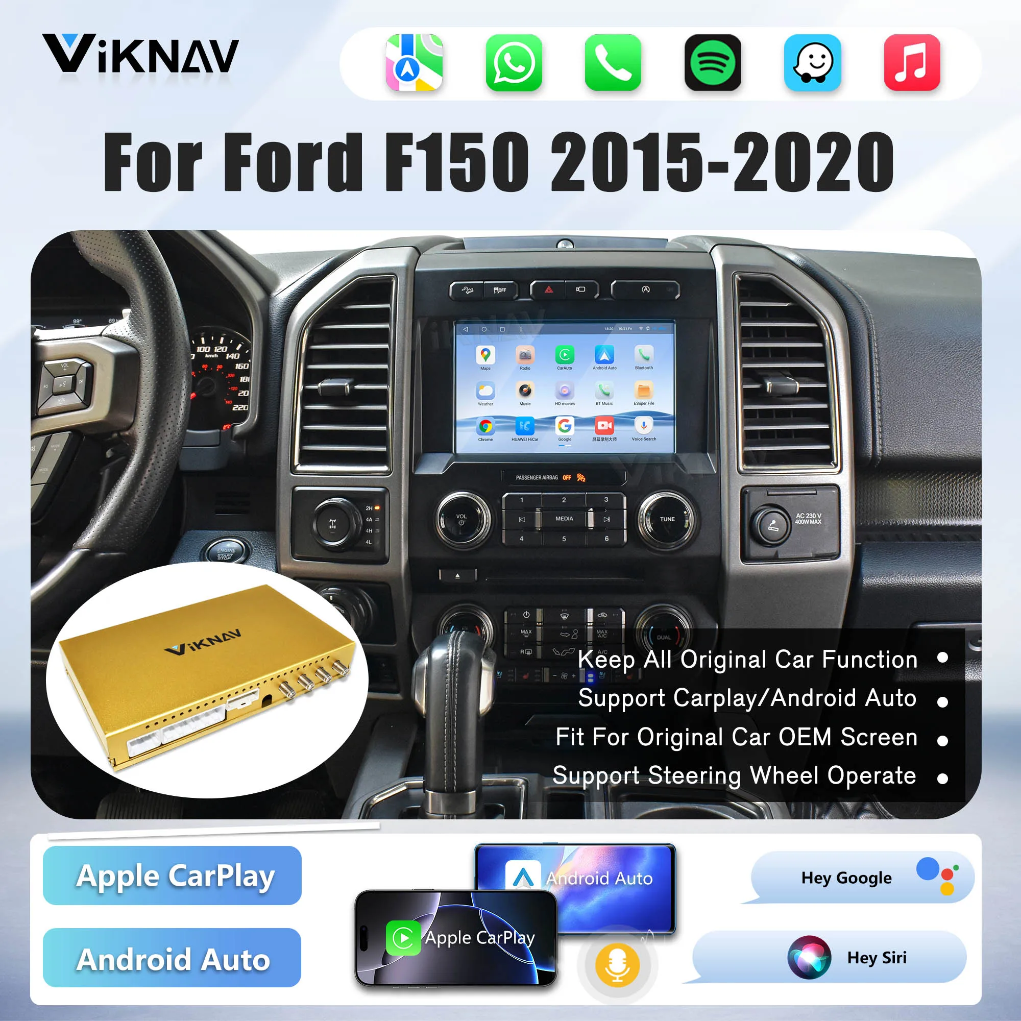 

GPS Navigation Carplay Decoder Box For Ford F150 2015-2022 Android Auto Linux New Upgrade Multimedia Player