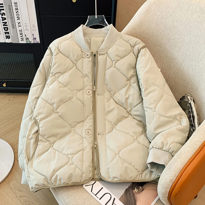 

Women's Diamond Grid Warm Vintage Coat Spring Autumn Casual Top Vintage Outerwear Female Long Sleeved Jacket