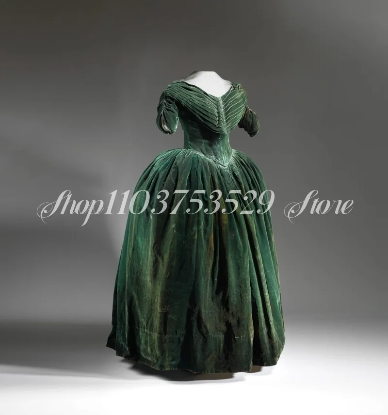 

Зеленое винтажное викторианское вечернее платье Hunter с воланами, без бретелек, с короткими рукавами, корсет, бархатное пончо, Ренессанс, по индивидуальному заказу