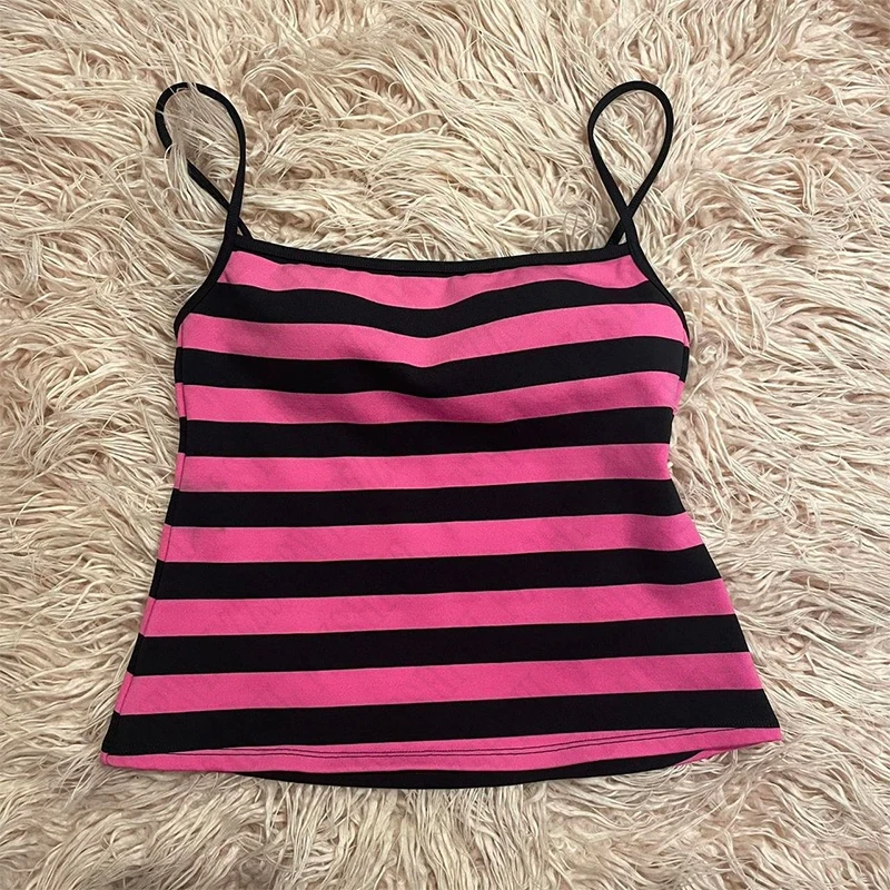 Striped suspenders emo girl's urban beauty hip hops Y2K crop tops grunge punks chic harajuku aesthetic sexys casual women's tops