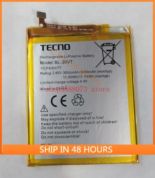 

3,85 V 3050mAh 100% Новый аккумулятор для телефона TECNO BL-30VX BL-30VT