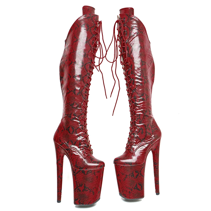 Leecabe 23CM/9inches Snake PU Stripper Heel Party Fashion Platform High Heel Pole Dance Boots