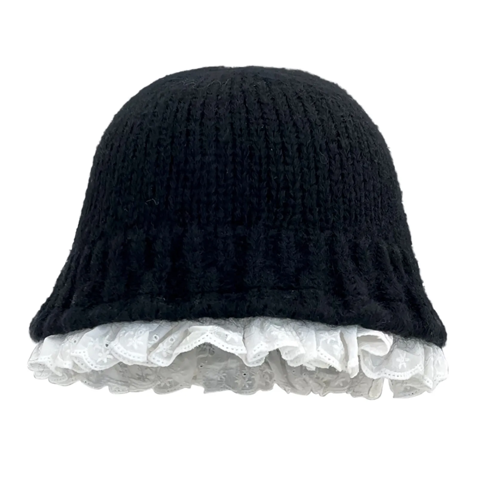 Y2k Knitted Hat Women Autumn Winter Warm Crochet Bonnet Lace Trim Fisherman Hat Cute Sweet Beanie Cap