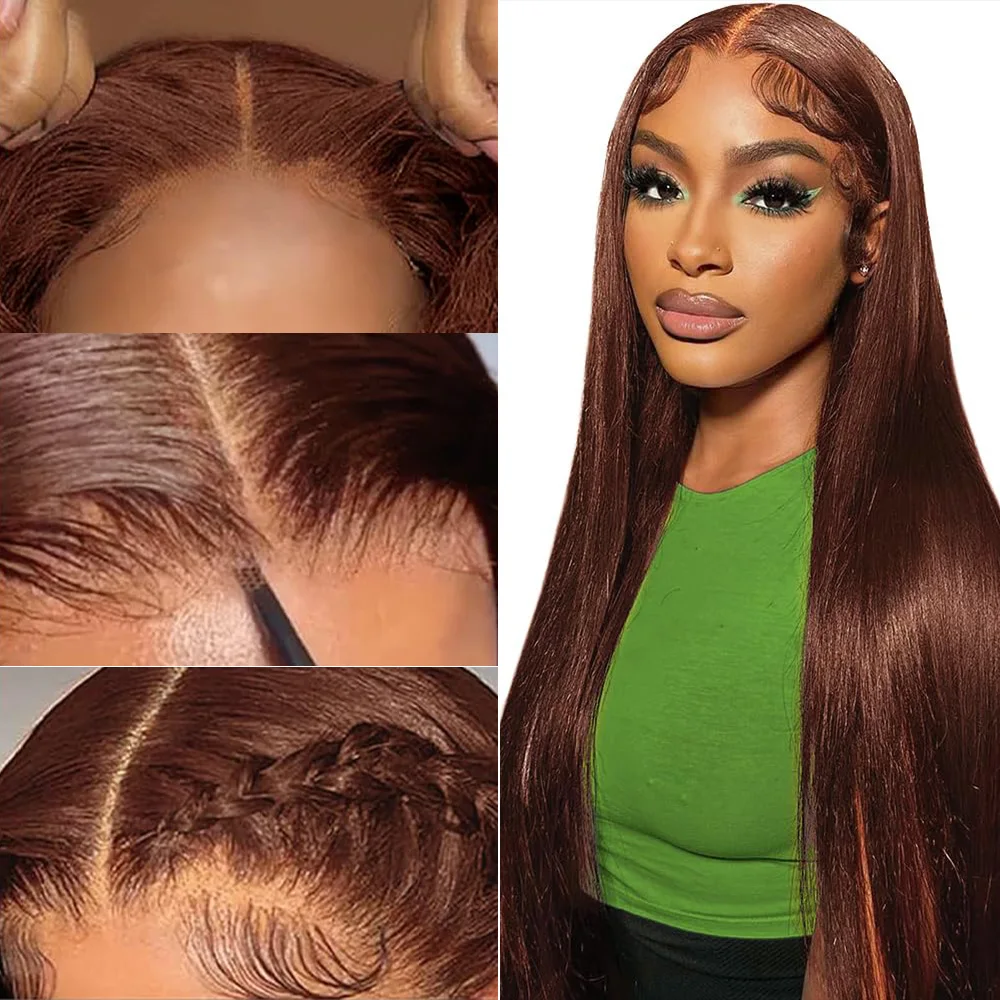 200% Chocolate Brown 13x4 Lace Frontal Wig Straight Lace Front Wigs Transparent Brazilian 30 36 inch Human Hair For Black Women