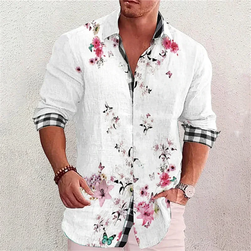 Camisa Floral Retro para hombre, camiseta informal con estampado HD, elástica, suave y cómoda, para uso diario, 2024