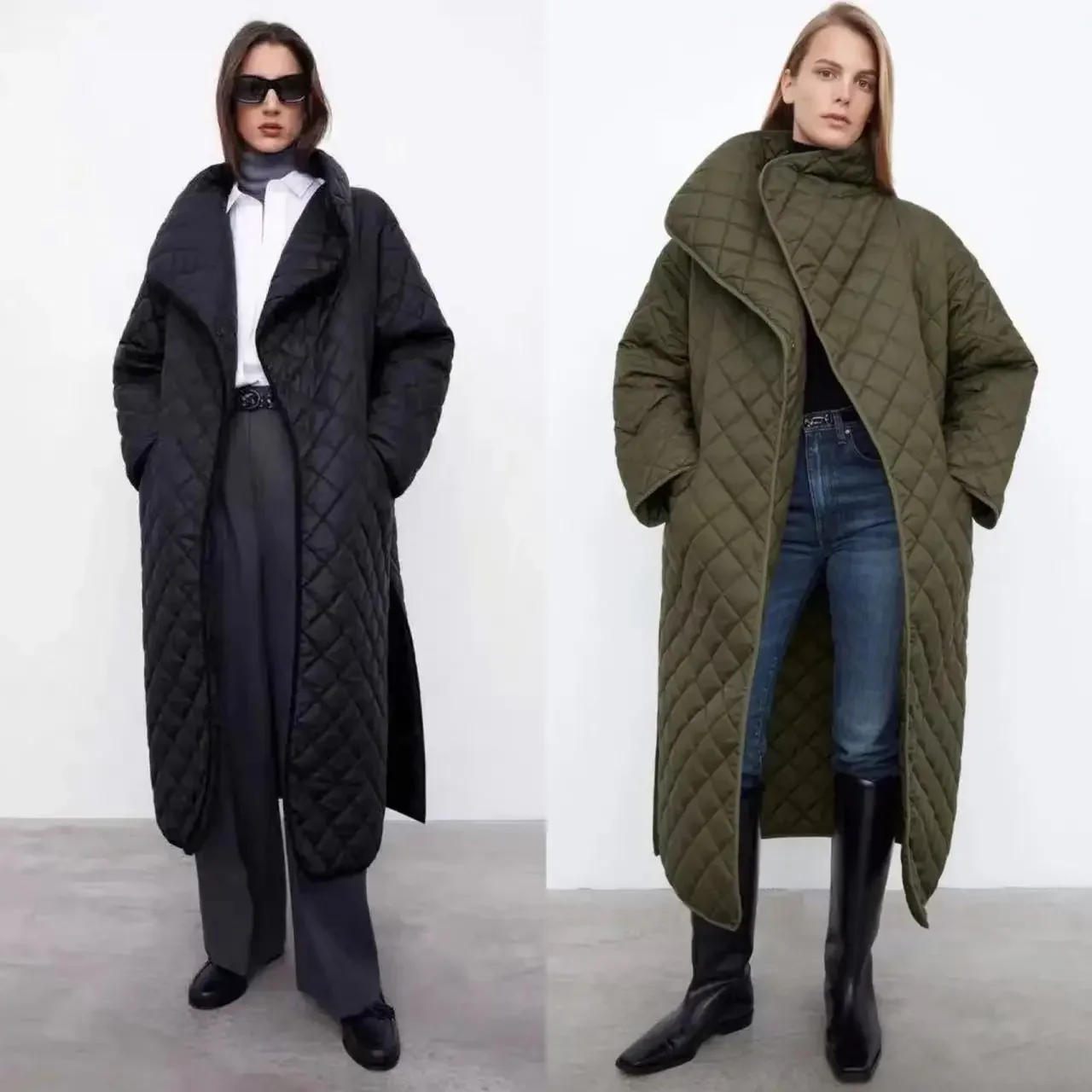 Totem* Winter New women coat Diamond checkered loose silhouette medium length cotton jacket Fashion classics