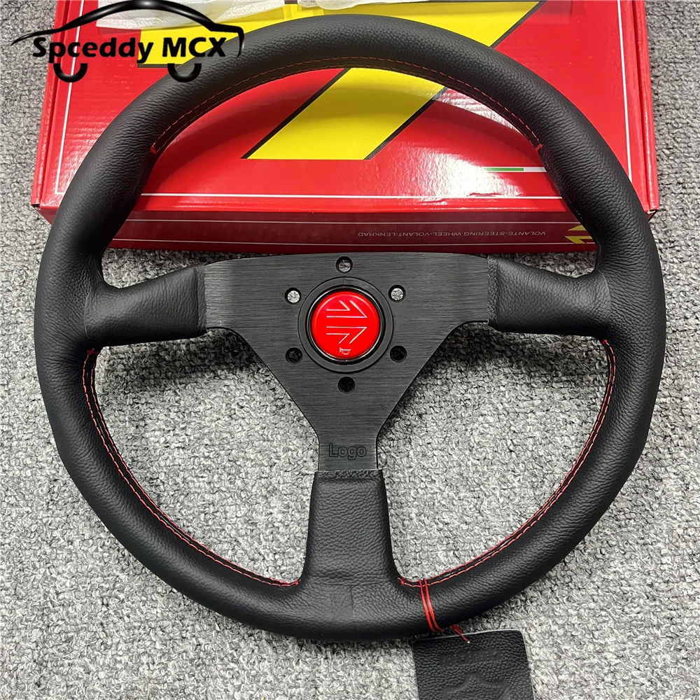 

V1 Cow Leather Car JDM Italy Style Car Sport Steering Wheel 14inches 350mm Flat Universal Steering Wheel Litchi Genuine Leather