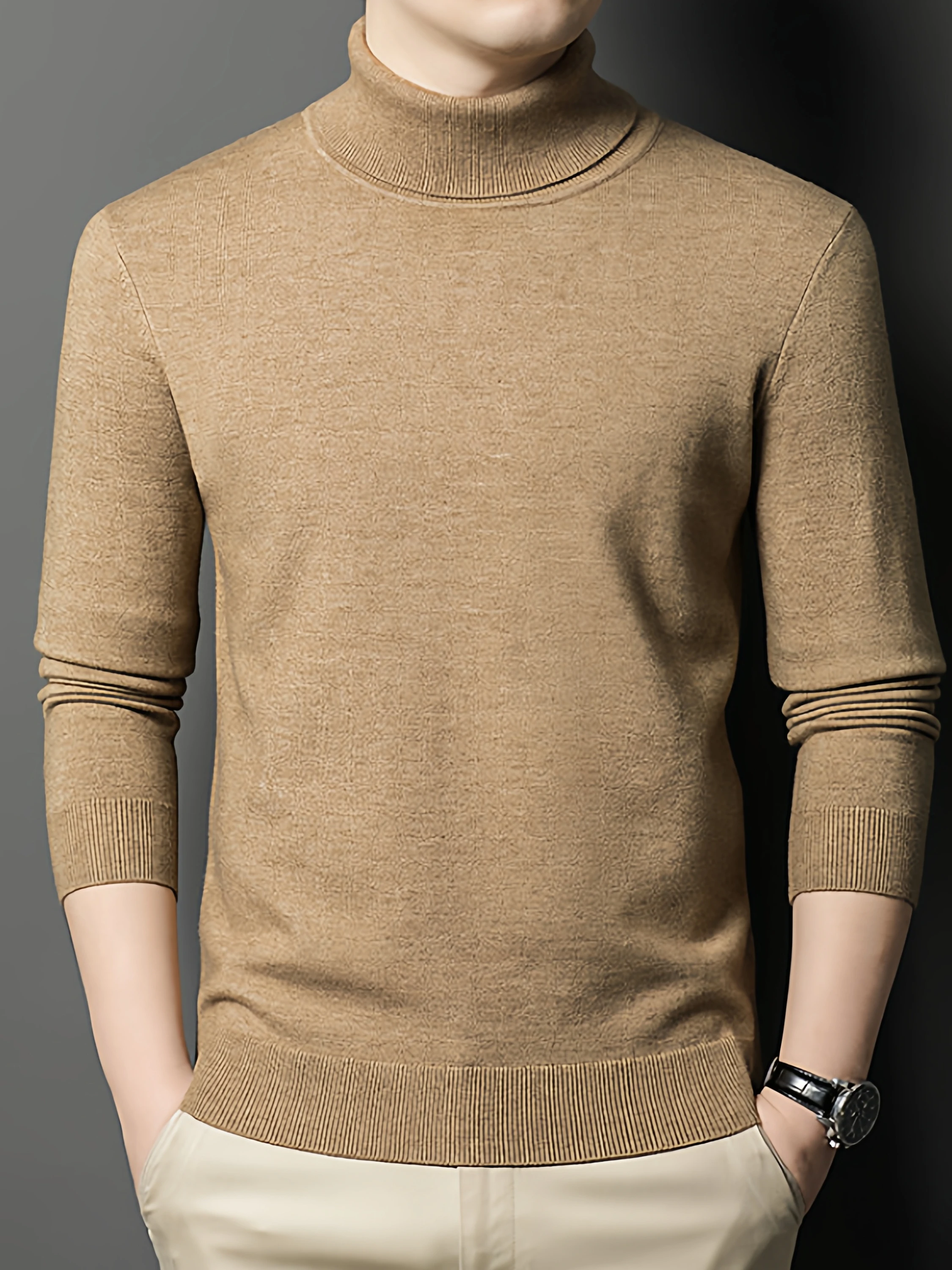 

Men's Bla High Collar Sweater Base Layer Winter Sle Two Fold Collar Top Pure Color Inner Wear Casual Comfortable Cotton B...