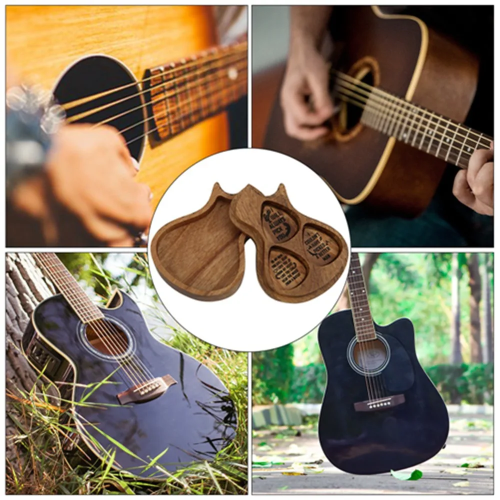 3 Pcs Guitar Pick ​Guitar Pick Set​ ​Plectrum Container​ Guitar shaped ​Guitar Picks Box​ Engraved​ ​With Case​