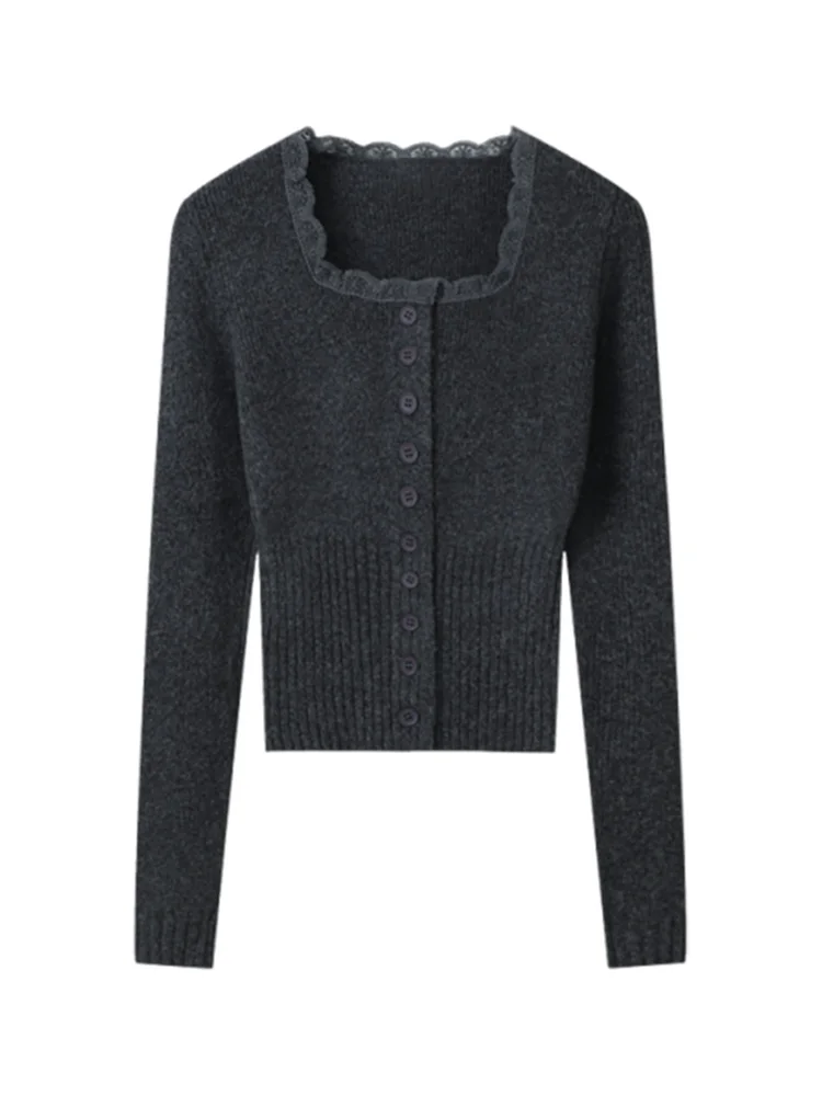 Cárdigan abierto de punto largo con empalme de encaje dulce coreano para mujer Otoño Invierno nueva ropa interior delgada Top básico