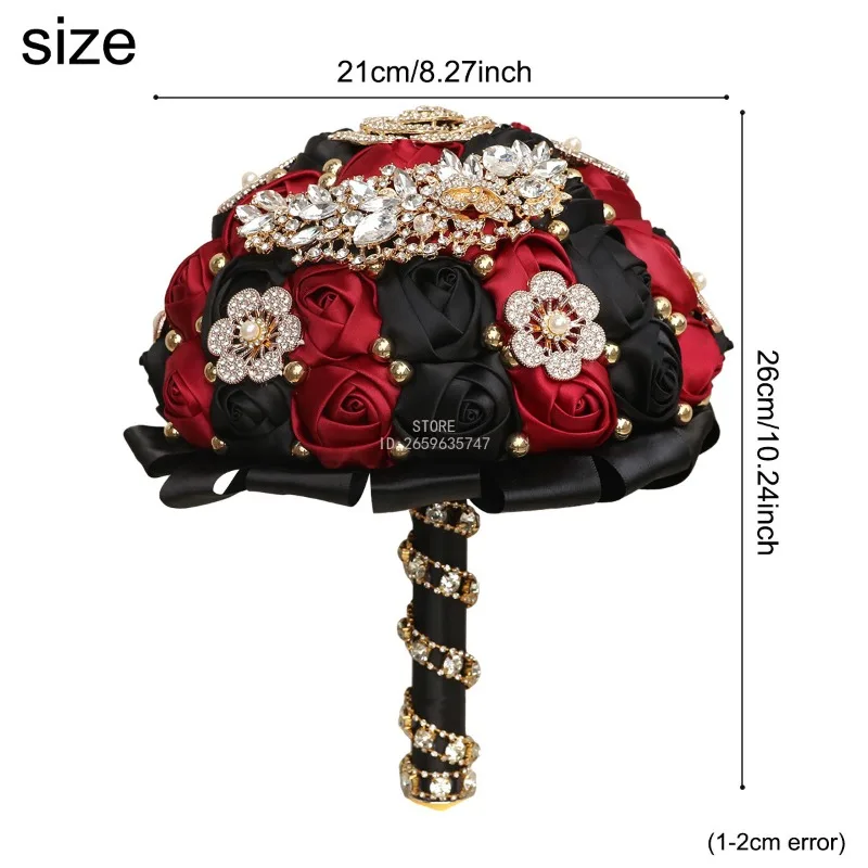Amazon Bridal Ribbon Rose Bouquet Wedding Heavy Industry Rhinestone Wedding Supplies, Factory Direct Sales W1019B