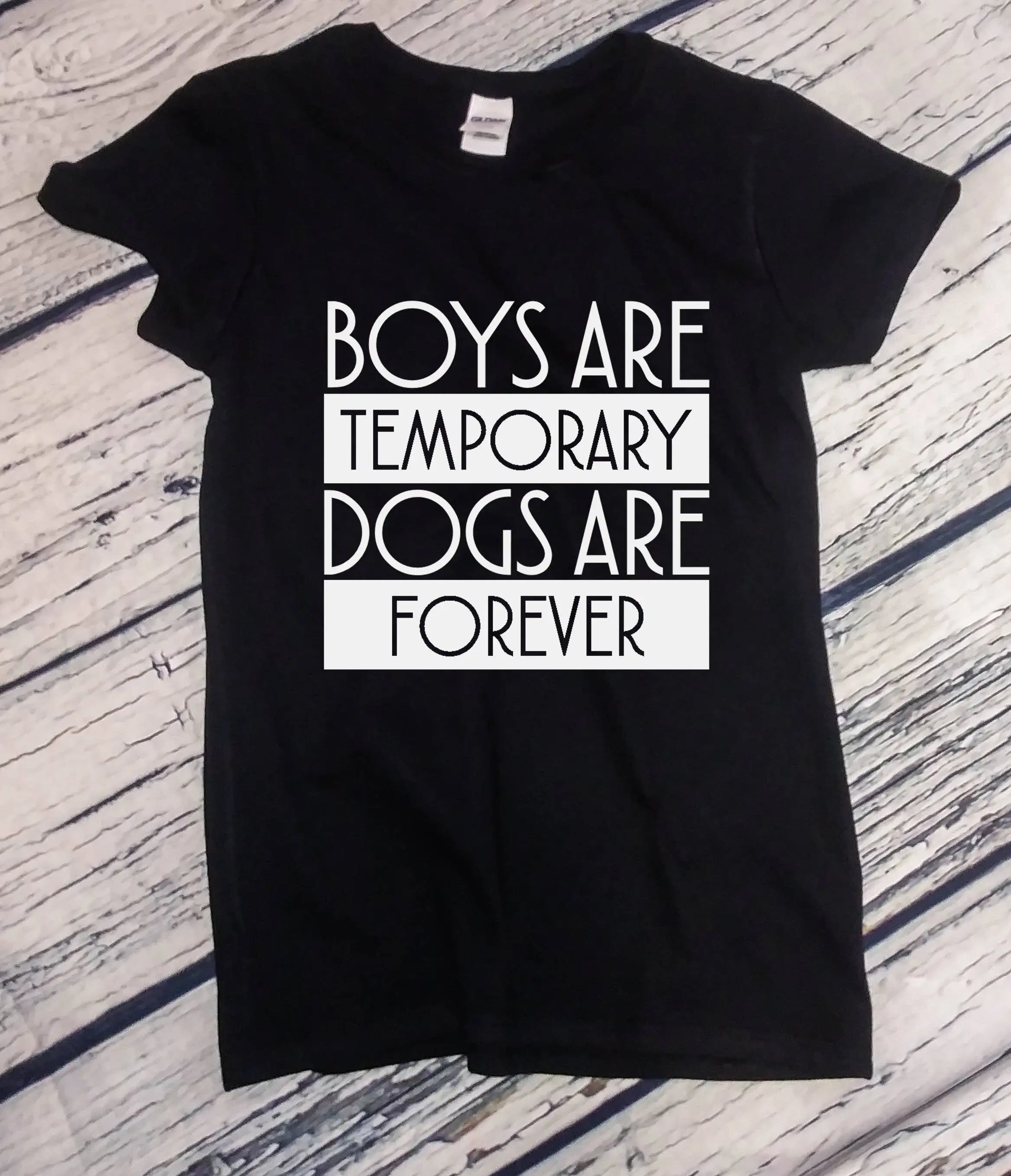 Womens Boys Are Temporary Dogs Forever T Shirt Dog Owner S Mom Top Funny Fur Mama Paw Print