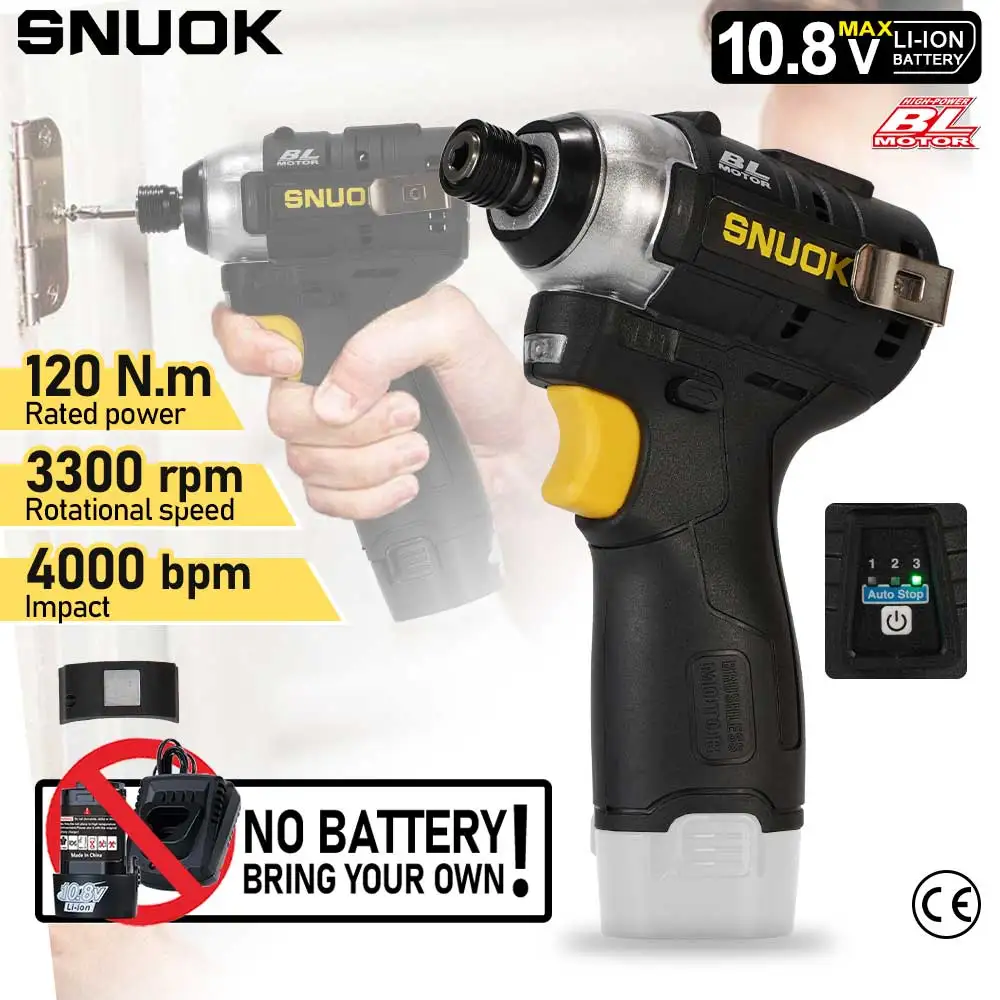 SUNOK10.8V Brushless Electric Screwdriver 1/4 Inch 120N. M Multifunctional Handheld Impact Power Tool for Makita Lithium Battery