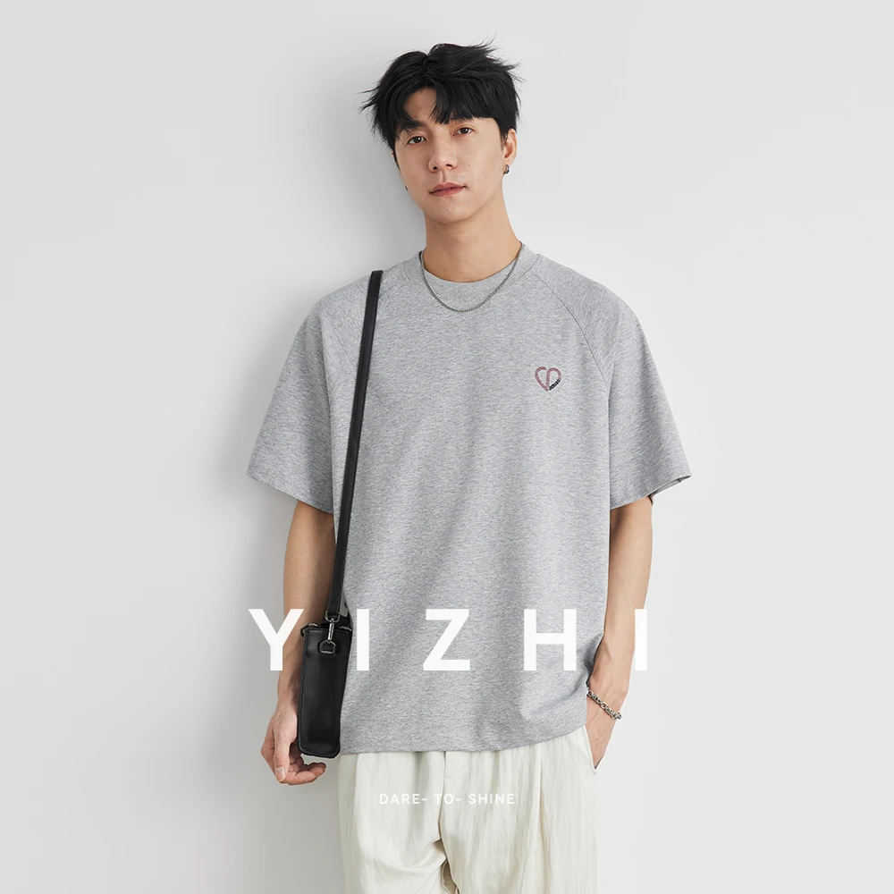 

Men Fashion Love Embroidery Short Sleeve T-shirt 2025 Summer Trend Loose Simple Half Sleeve Top Men's Clothing