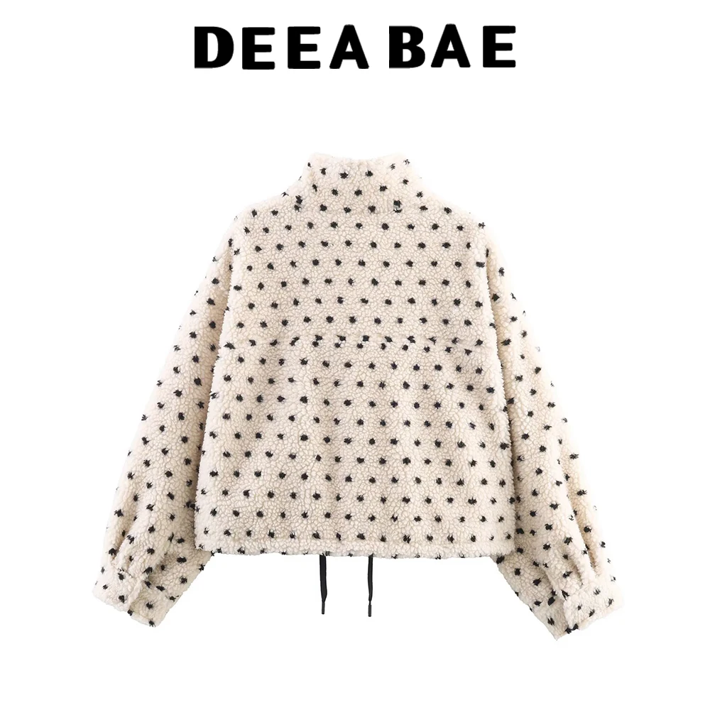 DEEABAE شتاء جديد الملابس النسائية البولكا نقطة نمط الرباط الخصر cinching الوقوف طوق جاكيت من الصوف سترة قطن #2