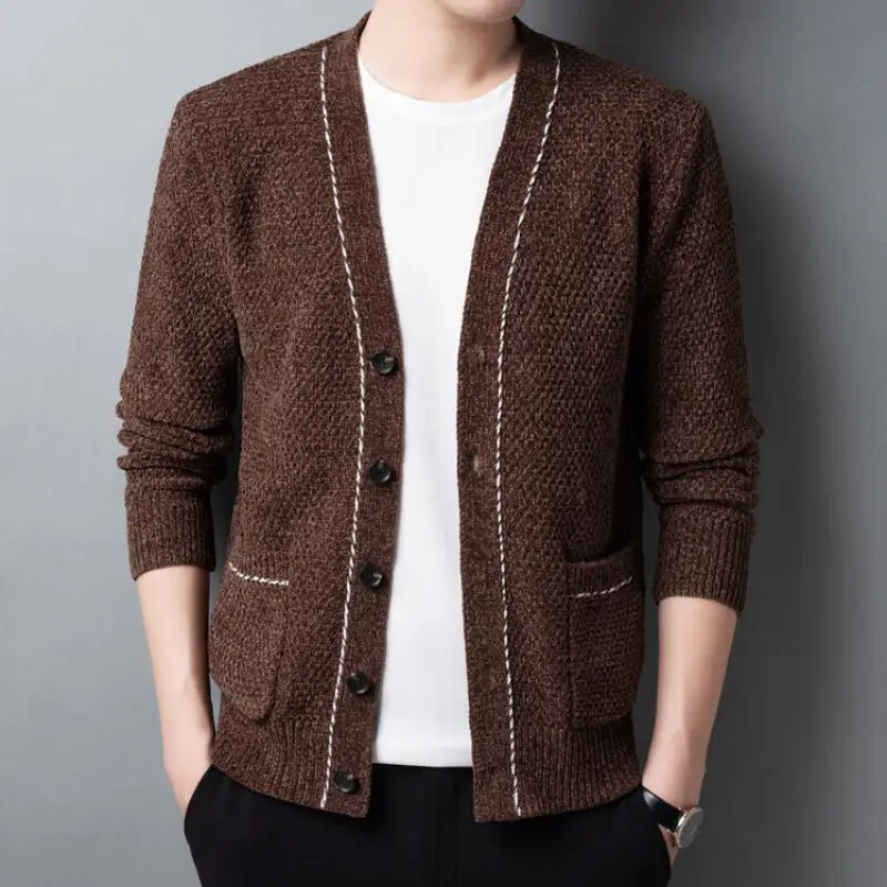 

Осень-зима, высококачественные вязаные кардиганы, мужские облегающие модные вязаные свитера, пальто, мужские повседневные кардиганы с длинными рукавами, верхняя одежда