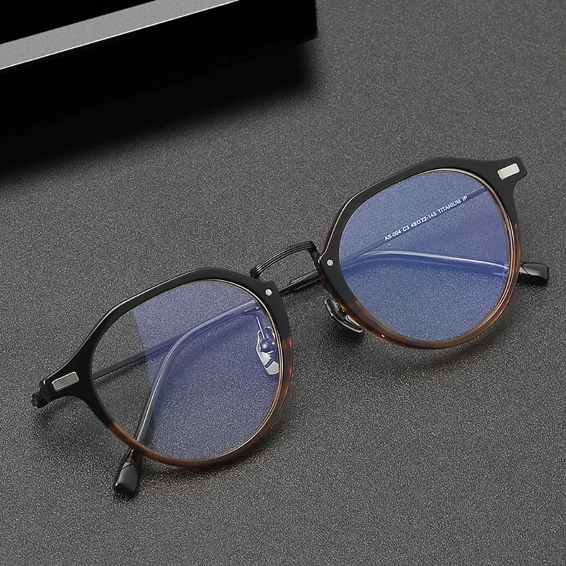 

Ретро-оправы для очков AS004 из титана и ацетата, овальные, многоугольные, с защитой от синего света, для мужчин и женщин, для коррекции близорукости, Gafas