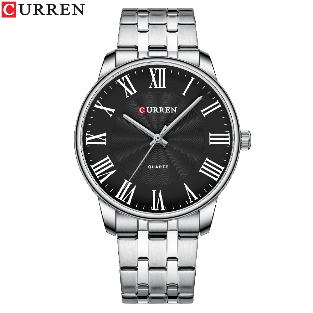 CURREN Neue schlichte Edelstahl-Armbanduhr für Herren, Luxusmarke, Business-Quarzuhr mit römischen Zahlen 4