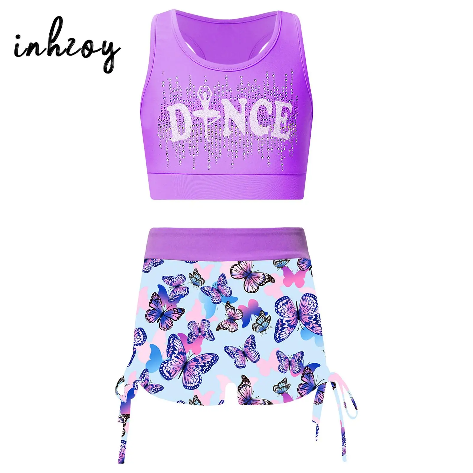 Kids Girls Fashion Dance Outfits Gymnastics Ballet Dancewear Sports Crop Tank Top and Print Shorts Jazz Hip Hop Dancing Clothes