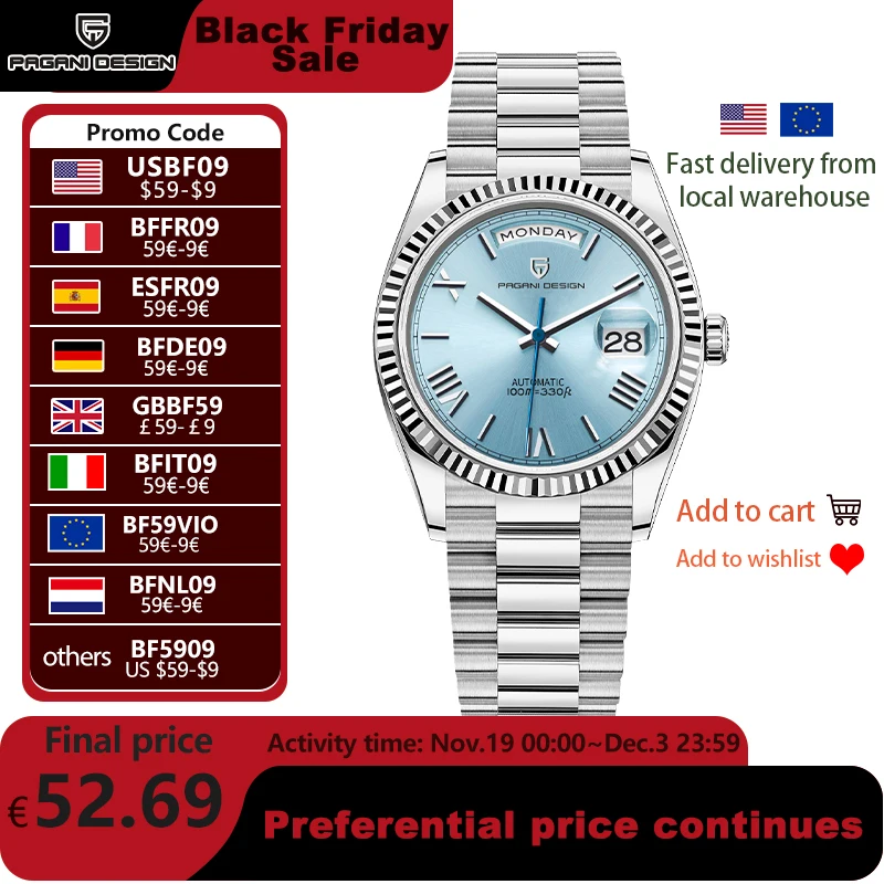 PAGANI DESIGN 2025 New DD36 Men's Watches Luxury Automatic Watch Men AR Sapphire Glass Mechanical Wristwatch Men ST16 Movt Clock