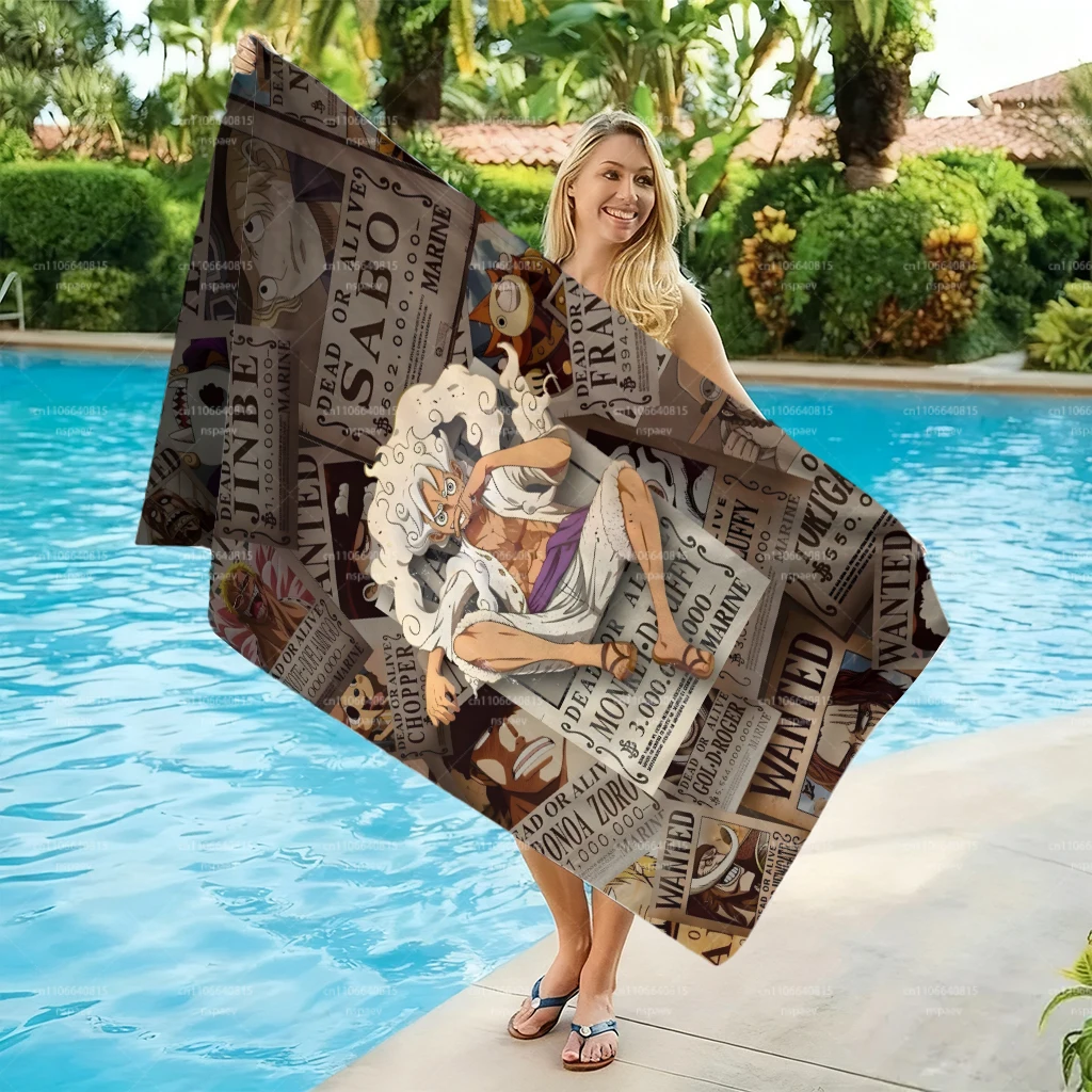 Retro Pirate Wanted Bounty Large Beach Towel, One Piece All Characters Absorbent Lightweight Towel for Pool Camping Travel view 4