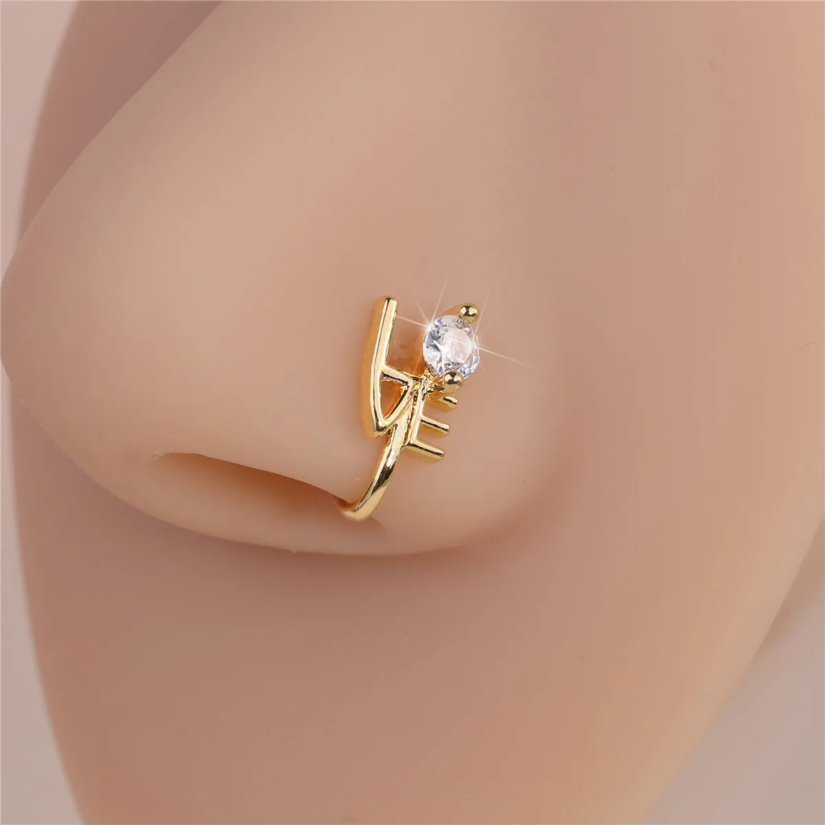 1pc Doppel Blume Charme Kein Piercing Kupfer Intarsien Zirkon U-förmigen Nase Clip Gefälschte Nase Ring Weibliche Kein piercing Piercing Schmuck – Detail 6