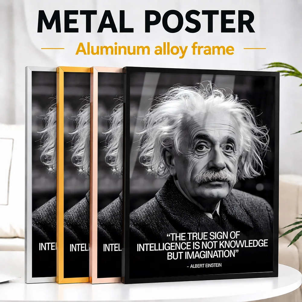 Albert Einstein Quote Metal Poster With Aluminum Alloy Frame Personalized Photo Focused Mindset Style Wall Art For Living Room