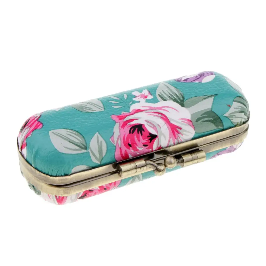 Flower PU Lipstick Case Storage Box Holder With Mirror