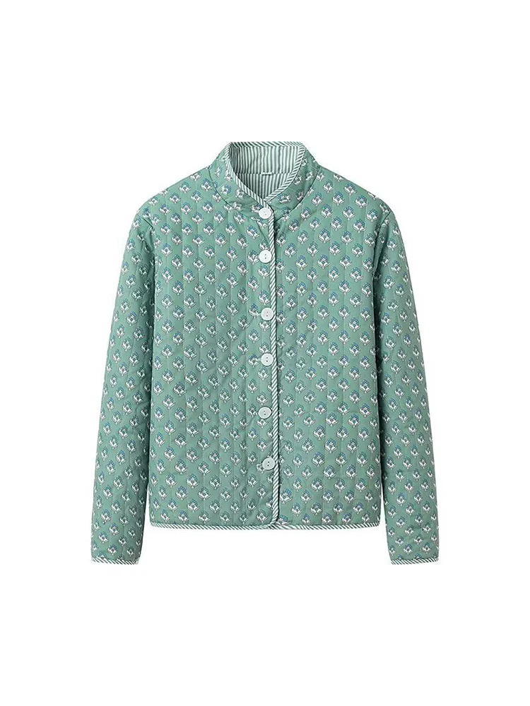 

European-style new women's fashionable and versatile reversible printed single-breasted cotton coat.