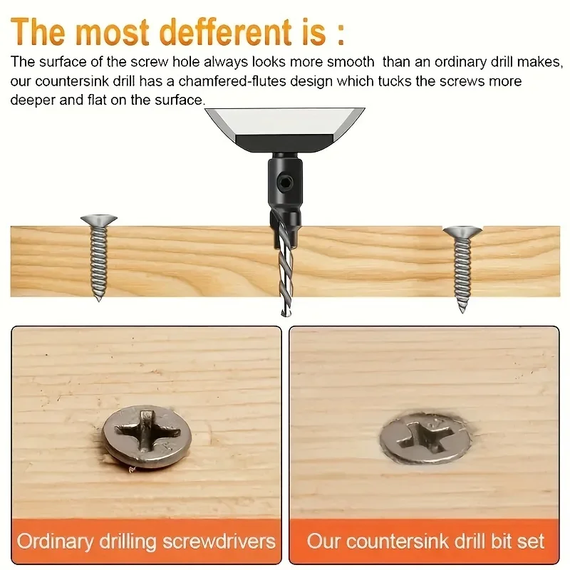 SIQICNC 5PCS Woodworking Countersunk Head Drill And Chamfering One Piece Hexagonal Handle Countersunk Fried Dough Twist Drill