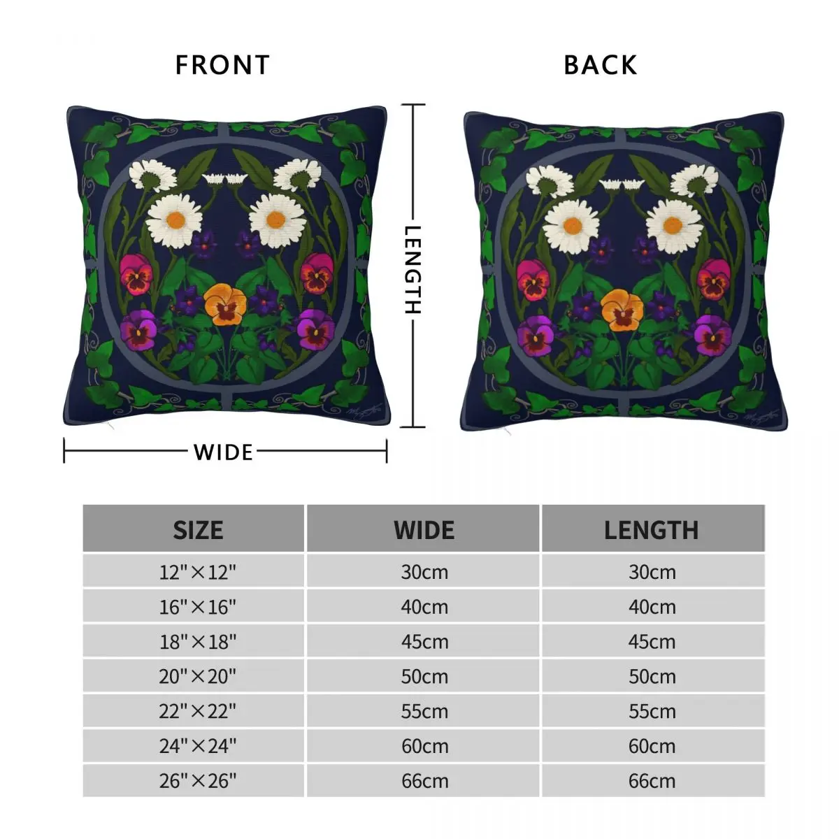 Daisy Violet Ivy- Navy Pillowcase Polyester Linen Velvet Pattern Zip Decor Pillow Case Sofa Seater Cushion Cover Wholesale 45x45