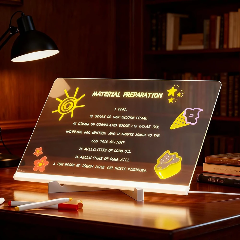 Children LED Writing Board, Colorful LED Message Board with Stand, Includes 7 Fluorescent Pens, Perfect Christmas Gift, Office