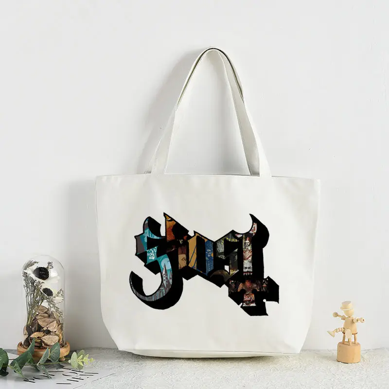 Ghost Band Heavy Metal Music Band Prevalent Shopping Bag Print Original Design White Unisex Fashion Travel Canvas Bags