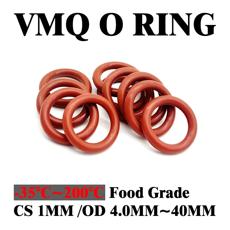 

500 шт. CS 1 мм наружный диаметр 4 мм ~ 40 мм пищевое красное уплотнительное кольцо водопроводные трубы/кухонное оборудование высокая термостойкость прочные уплотнительные прокладки