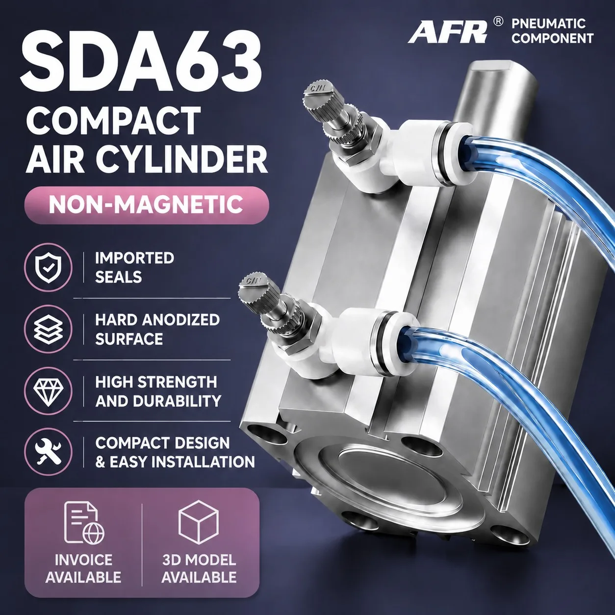 SDA63 Compact Pneumatic Cylinder Air Cylinder Bore 63mm Stroke 5/10/20/25/50/75/100mm Thin Type Pneumatic Actuator