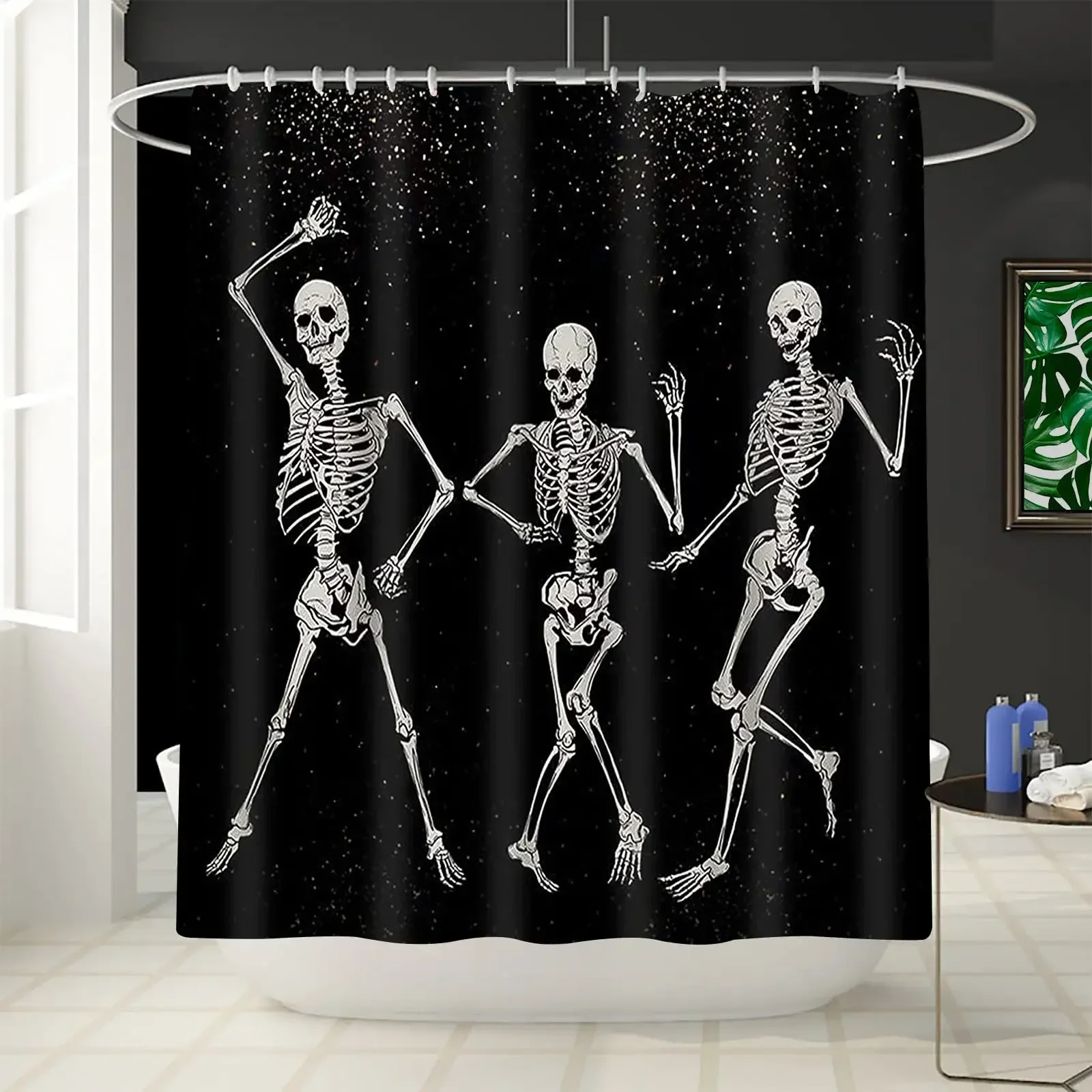 Skull Skeleton Shower Curtain Funny Dance Halloween Dancing Cartoon Fun Joints Party Vintage Shower Curtains Bathroom Sets