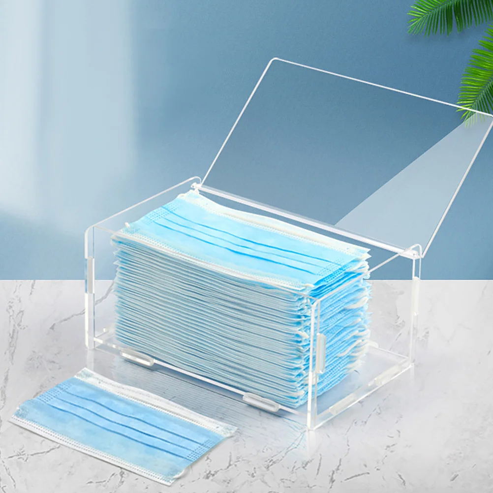 

1pc Acrylic Mask Storage Box Transparent 80-100 Masks Dust-Proof Organizer For Home Desktop Sundries Storage Case Holder