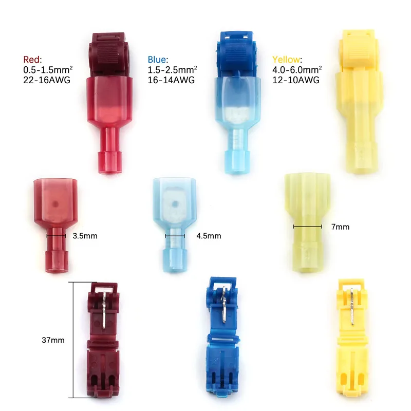 10/20/50/100PCS Quick Type T Electrical Cable Wire Connectors Straight Lock Crimping Waterproof Insulated Wire Crimp Terminals