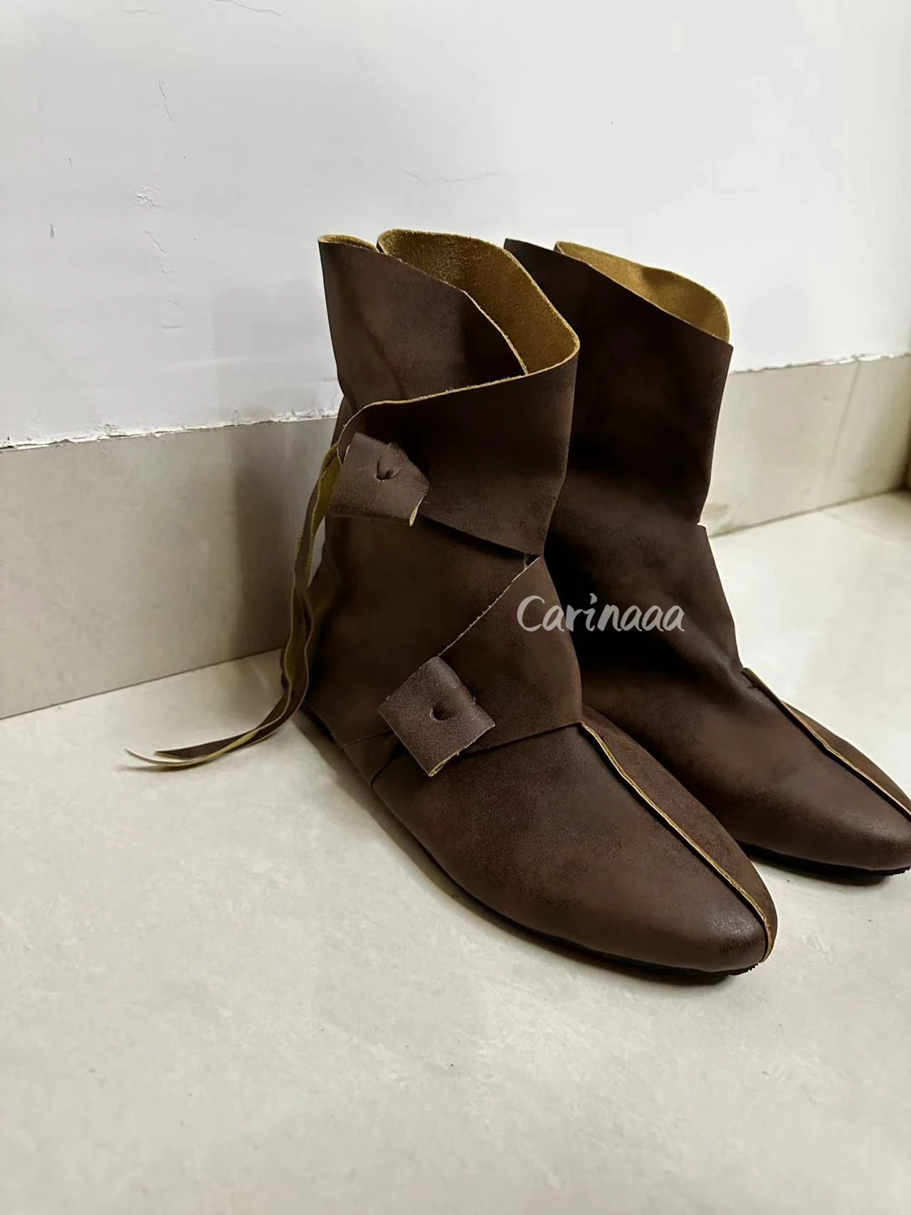 Uomo donna medievale rinascimentale retrò scarpe in pelle PU età media vittoriano gotico Vintage stivaletti alla caviglia puntelli Cosplay per feste