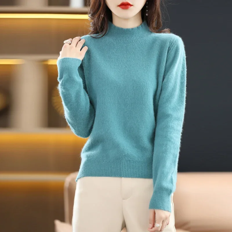 WinvyNee Women Mink Cashmere Sweater Mock Collar Casual Outerwears Warm 2024 New Knitted Pullover Clothing Winter A1248003