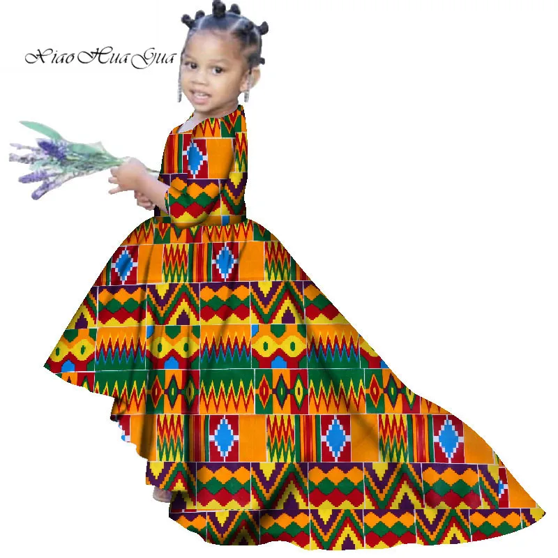 

In Stock S Size Kids Girls Maxi Dress African Print Dresses for Party Bazin Riche Clothing Dress Wedding WYT325-XH