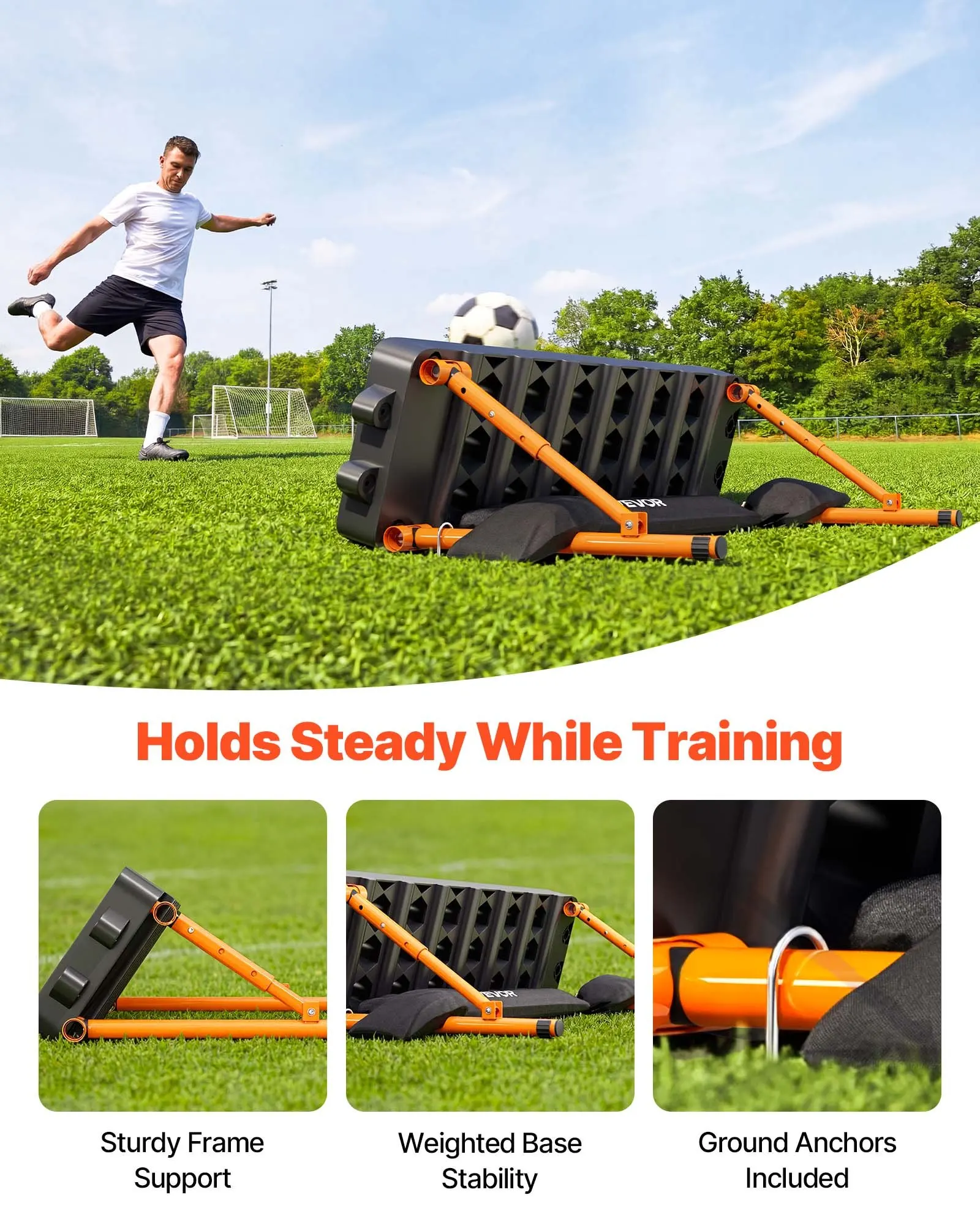 Panneau de rebond de football 95 x 25 cm, avec surface double face et 3 angles réglables, mur d'entraînement de football portable, en matériau PP, adapté pour l'entraînement aux passes et aux réactions.