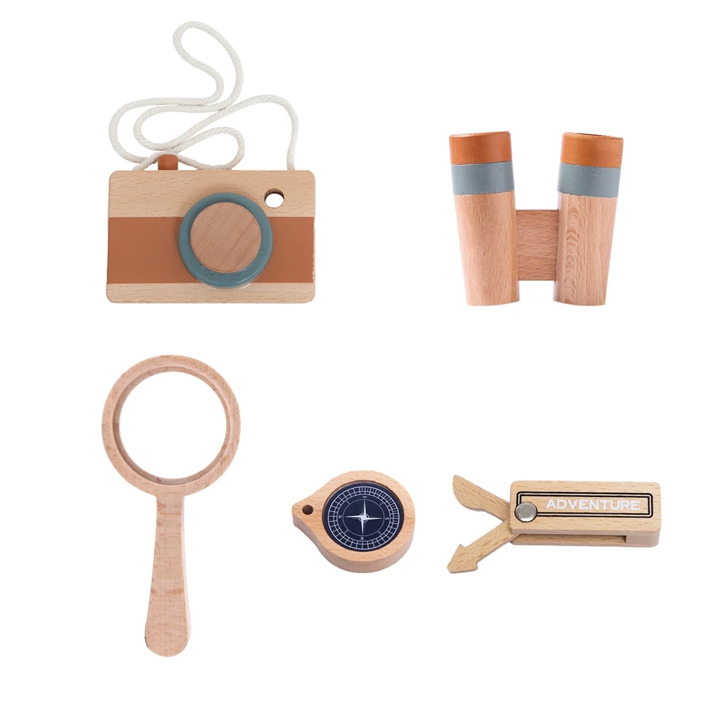 

Набор детских приключений на открытом воздухе, деревянная лупа, телескоп, компас, украшение для комнаты, детская деревянная игрушка, подарки