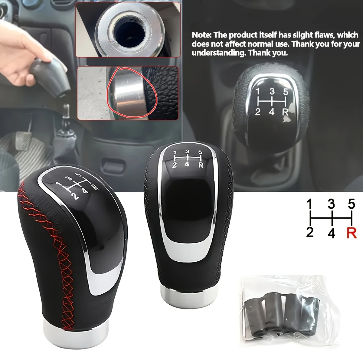 Universal 5-Speed Manual Gear Shift Knob For Car Modification, Manual Gear Lever With Gear Marks, 5 Speed Manual Leather Shift K