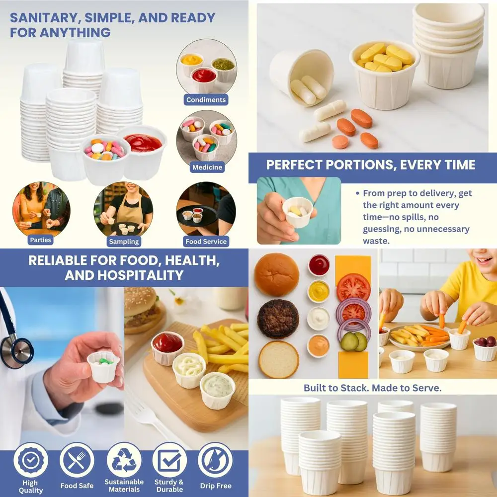 

1 Oz Disposable Paper Cups, 5000 Pack - Perfect for Ketchup, Condiments, Medicine, Pills, and Food Samples, Suitable for Home, O
