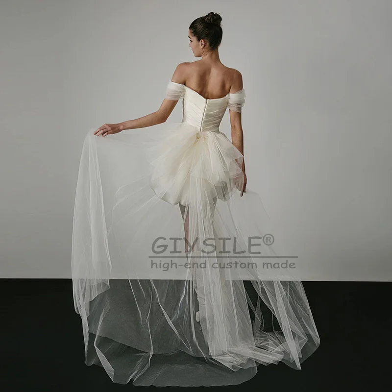 GIYSILE فساتين زفاف صغيرة بسيطة على شكل حرف a مخصصة عاجية للنساء من الساتان فستان حفلات بدون أكتاف للتصوير الفوتوغرافي فساتين مناسبة