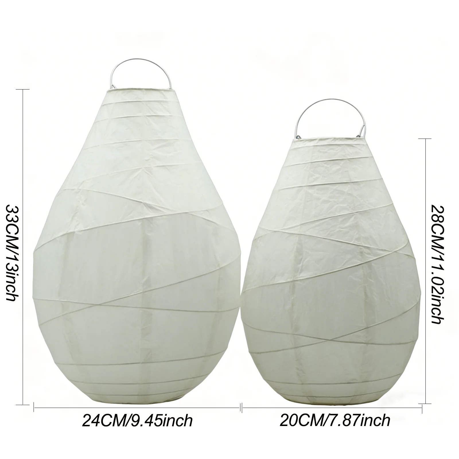 2 Stück Weiße Papierlampenschirme Nordischer Tropfenform-Lichtschirm mit Griff Tischlampenabdeckung Wohnzimmer Schlafzimmer Pendelleuchte – Detail 2